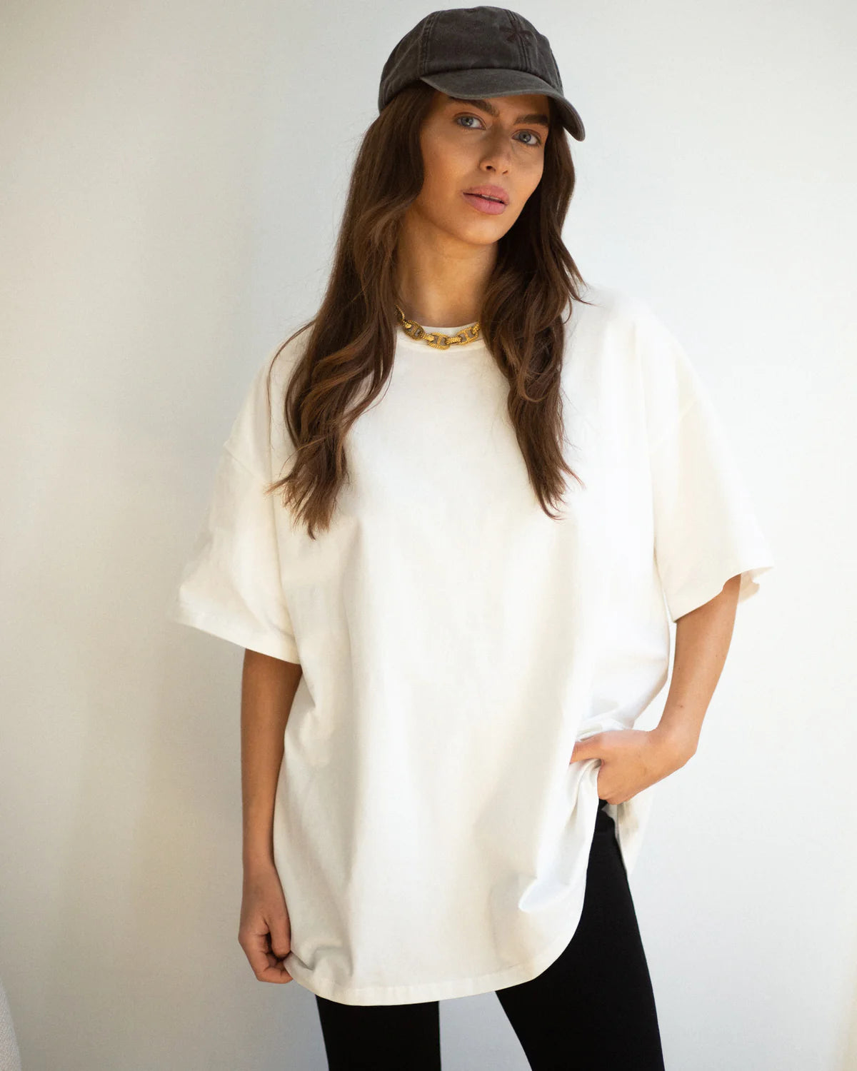 Biały t-shirt bawełniany Cheer oversize