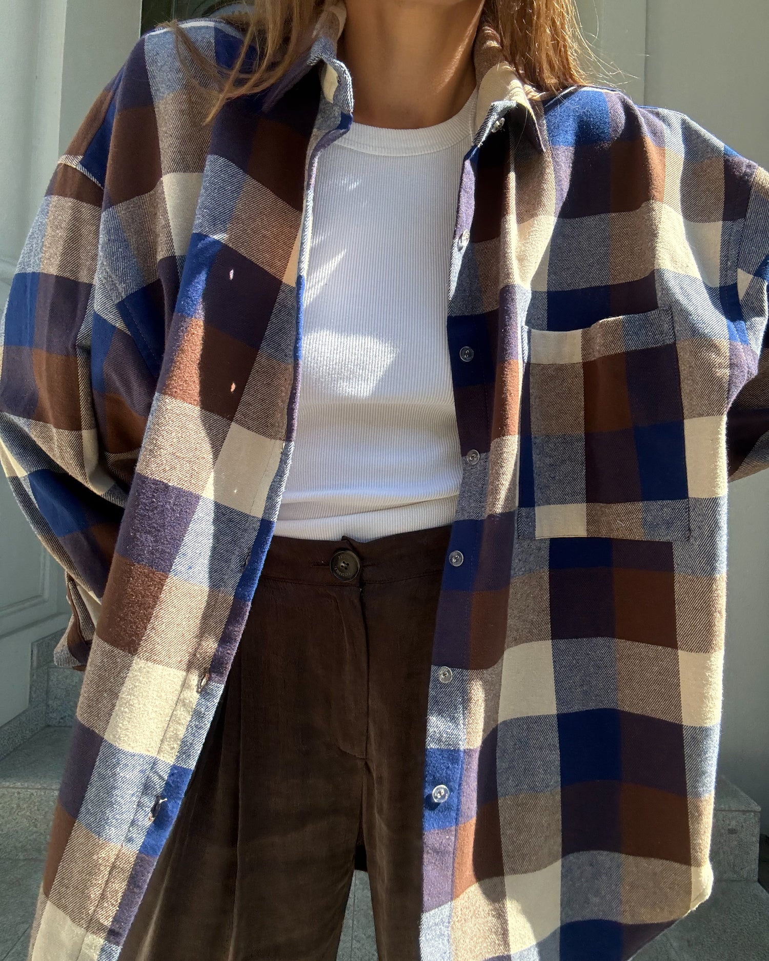 Koszula Calm oversize navy brown krata