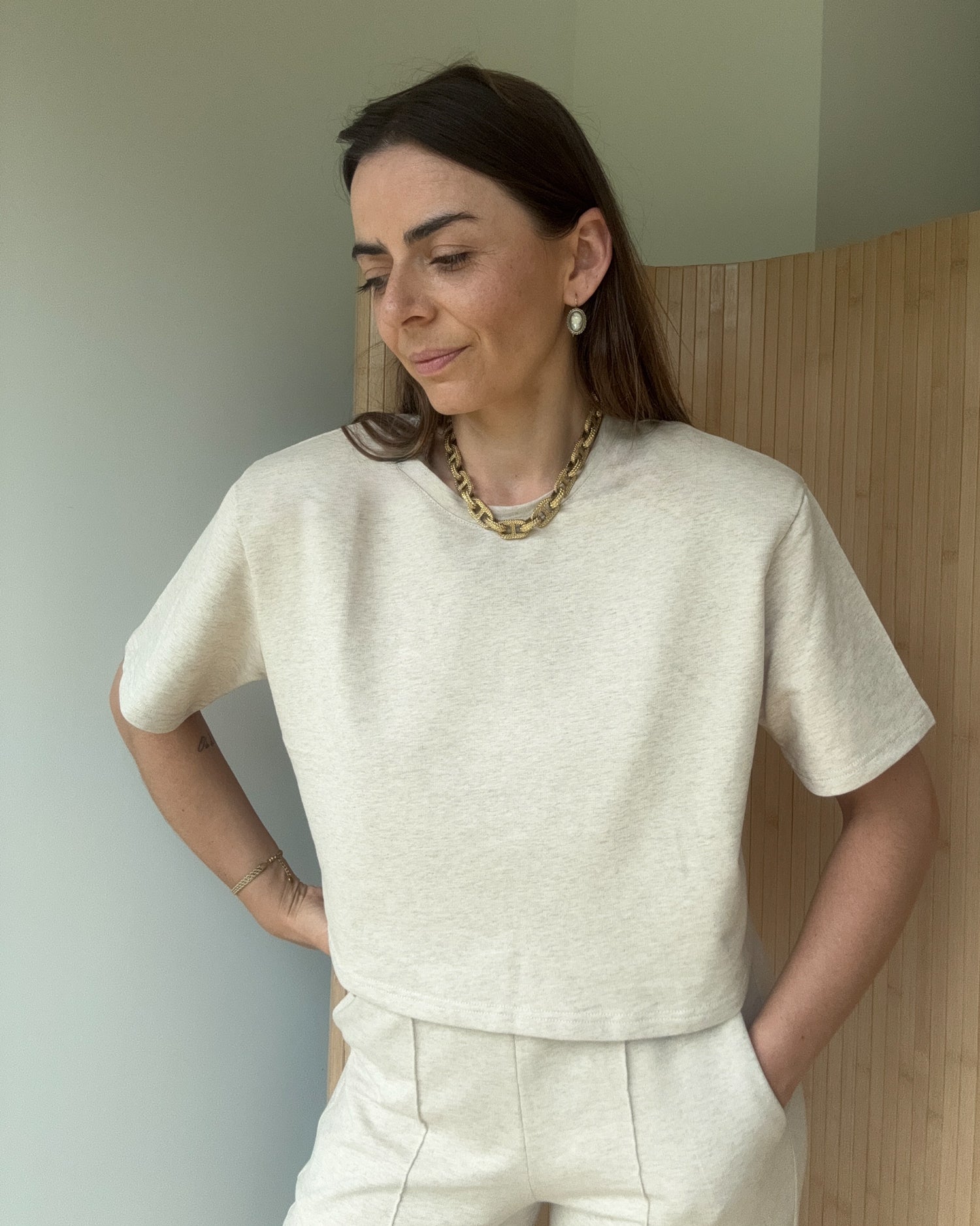 T-Shirt Move crop poduchy mocca melange