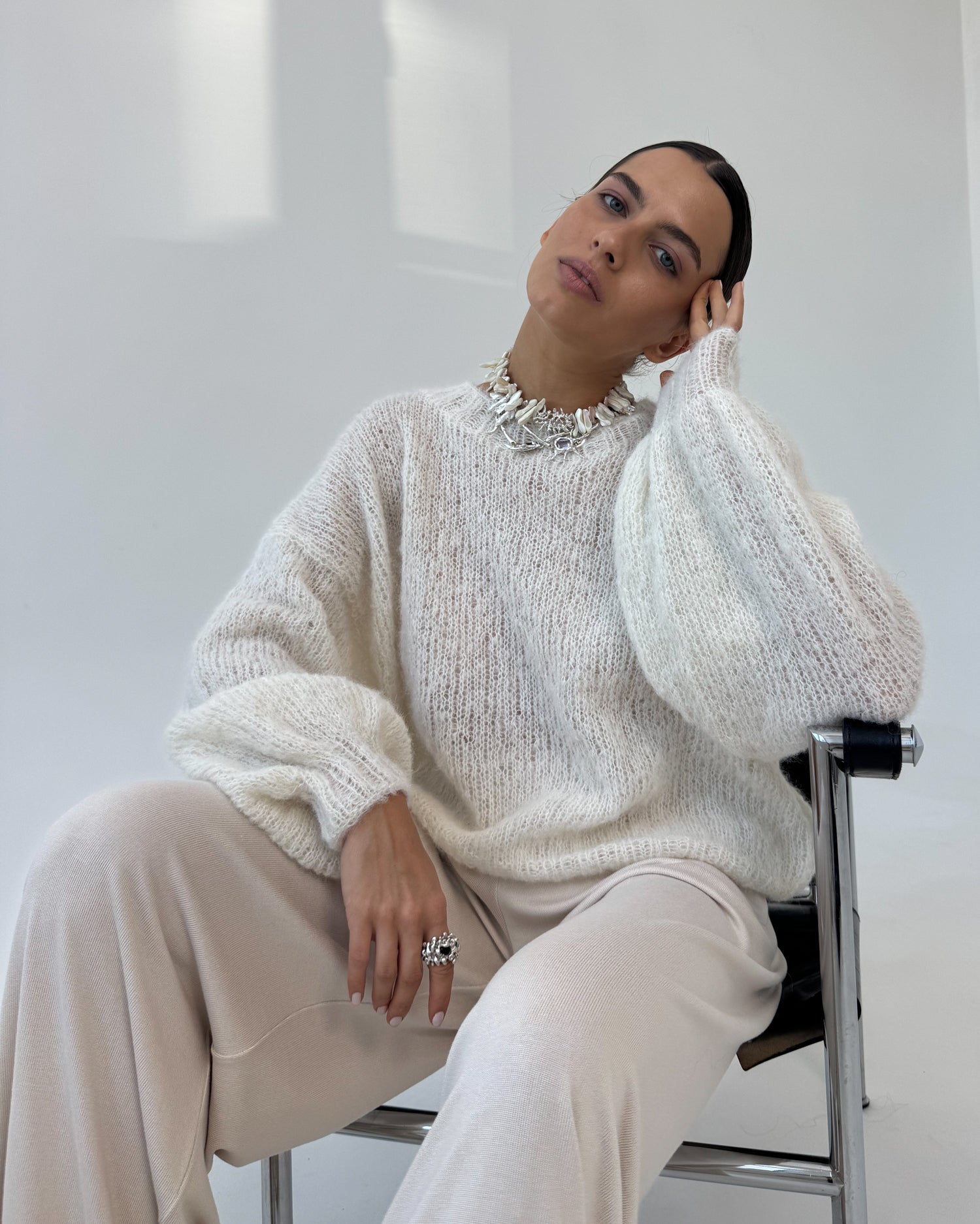 Jedwabny sweter Crafted ecru