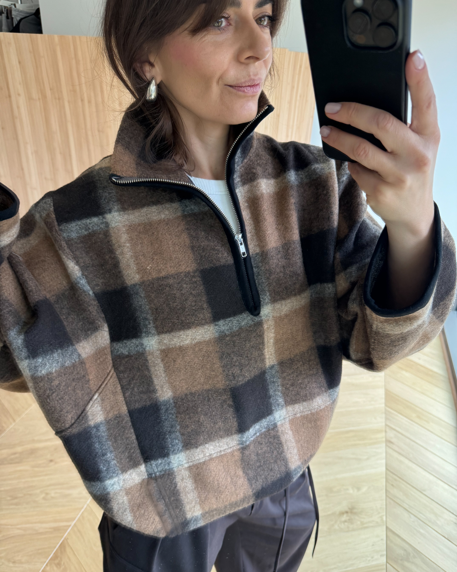 Wełniana bluza Patchouli zamek krata