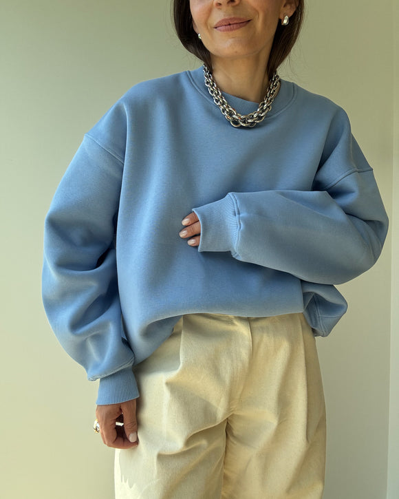 damska bluza soho w kolorze sky blue, fason oversize z dekoltem crew neck