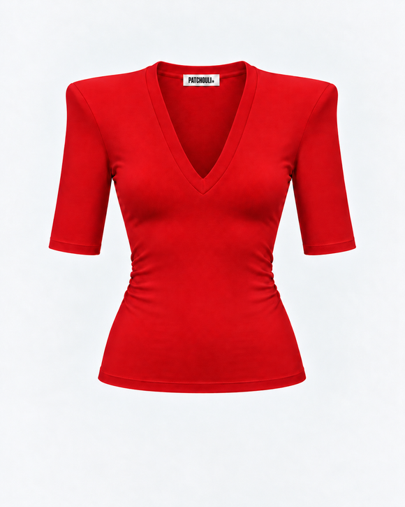 T-shirt CLOSE V-Neck Red – głęboki dekolt V, packshot