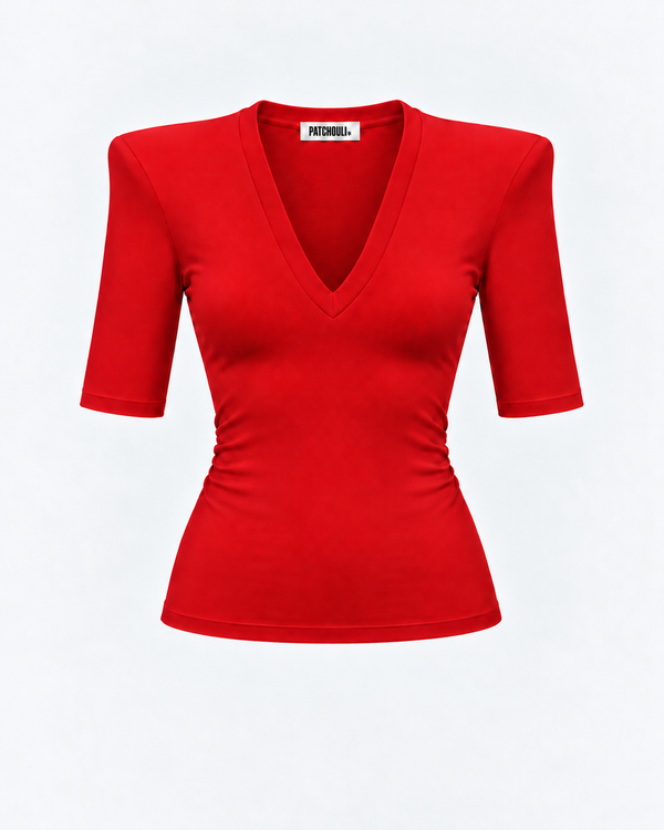 T-shirt CLOSE V-Neck Red – głęboki dekolt V, packshot