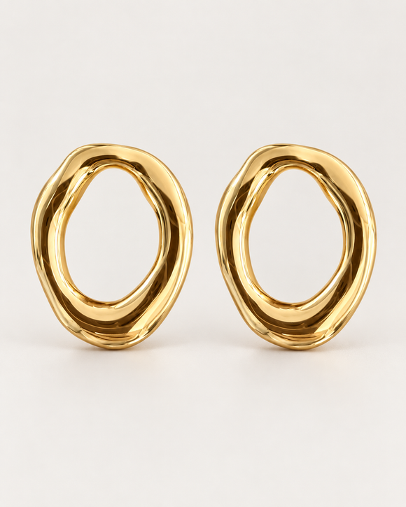 Kolczyki Organic Oval Gold – złoty kolor, 30 mm