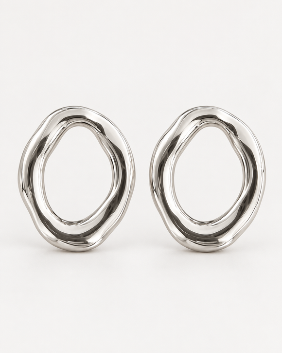 Kolczyki Organic Oval Silver – srebrny kolor, 30 mm
