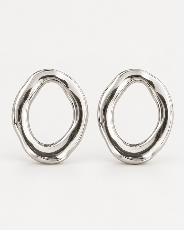 Kolczyki Organic Oval Silver – srebrny kolor, 30 mm