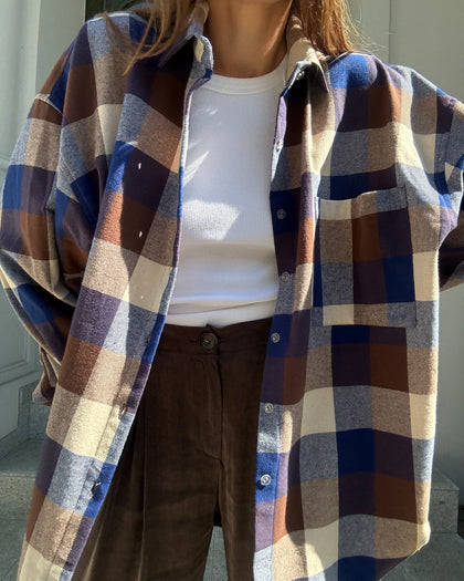 Koszula Calm oversize navy brown krata