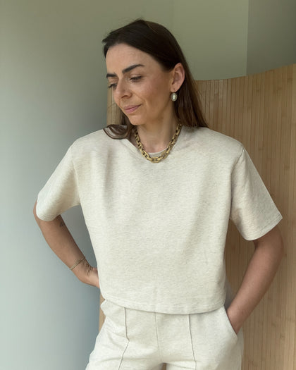 T-Shirt Move crop poduchy mocca melange