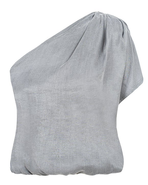 Srebrny top damski ATHEN z nieziemskiej tkaniny lyocell na jedno ramię