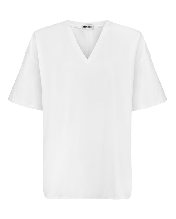 Biały t-shirt v neck Cheer premium long oversize
