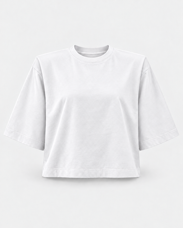 T-shirt WOW SHORT White – packshot z podkreśloną linią ramion i poduszkami