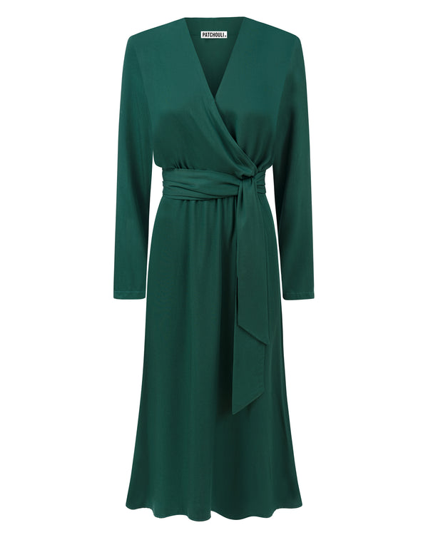 Zielona sukienka z wiskozy z wiązaniem z szarfą